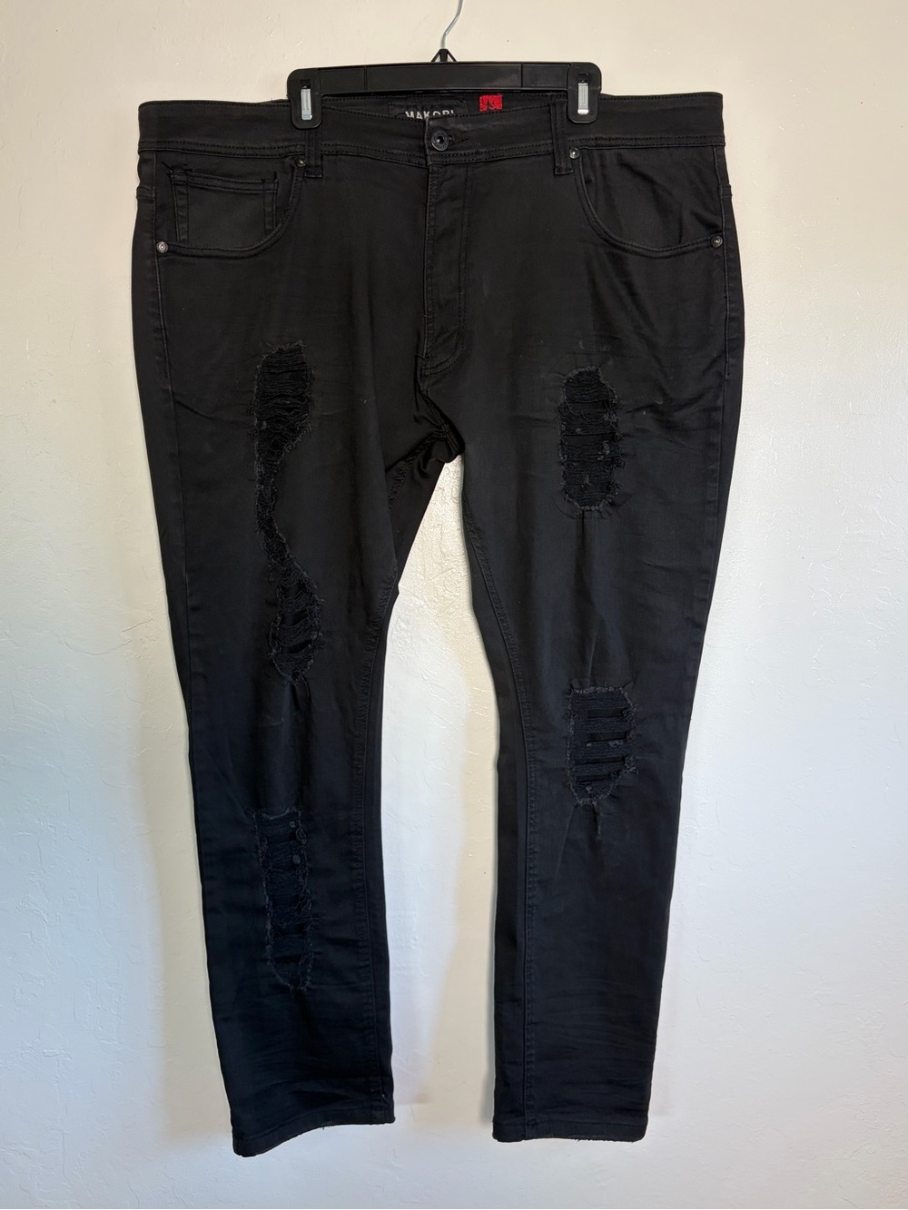 Makobi Bondi Shredded Black Distressed Jeans Men's 44x32 Big & Tall